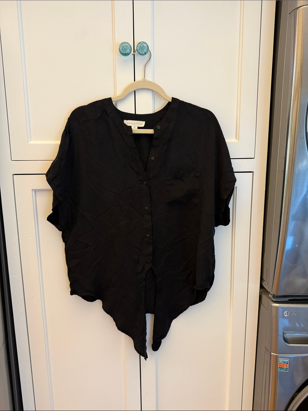 lovestitch Black Button-Front Short Sleeve Shirt
